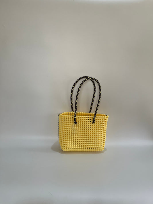 No. 347S - Hand-braided basket bag - small - cream &amp; brown