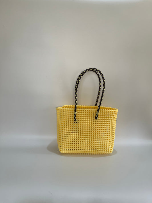 No. 347M - Hand-woven basket bag - medium - cream &amp; brown