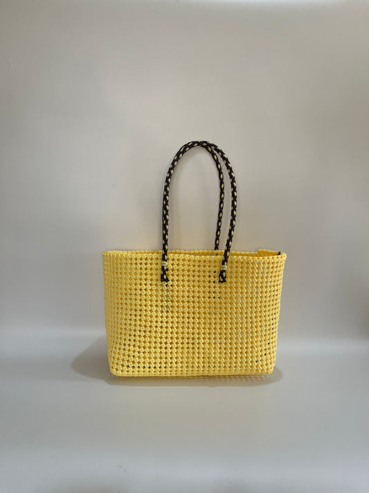 No. 347L - Hand-woven basket bag - large - cream &amp; brown