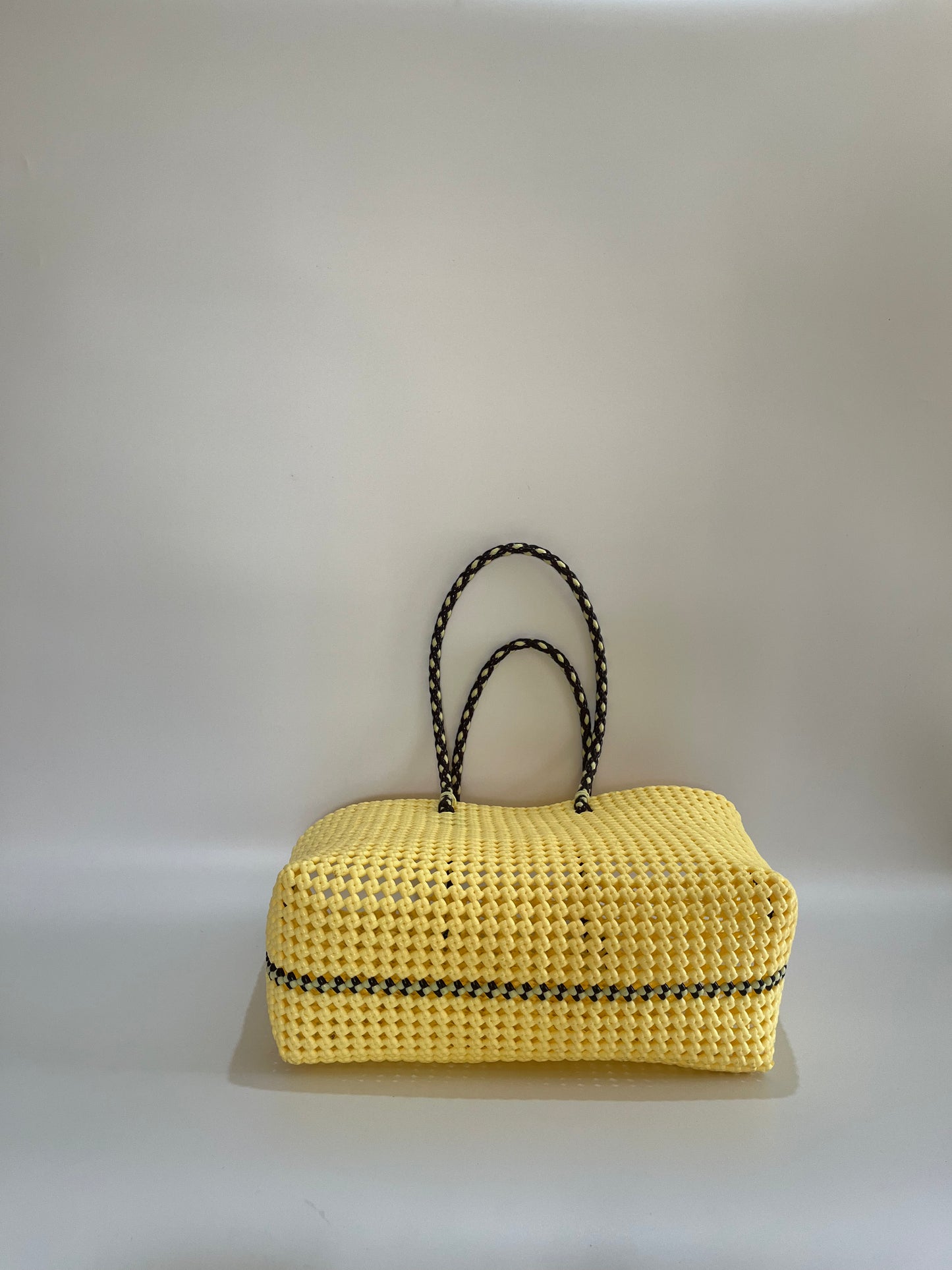 No. 347L - Hand-woven basket bag - large - cream &amp; brown