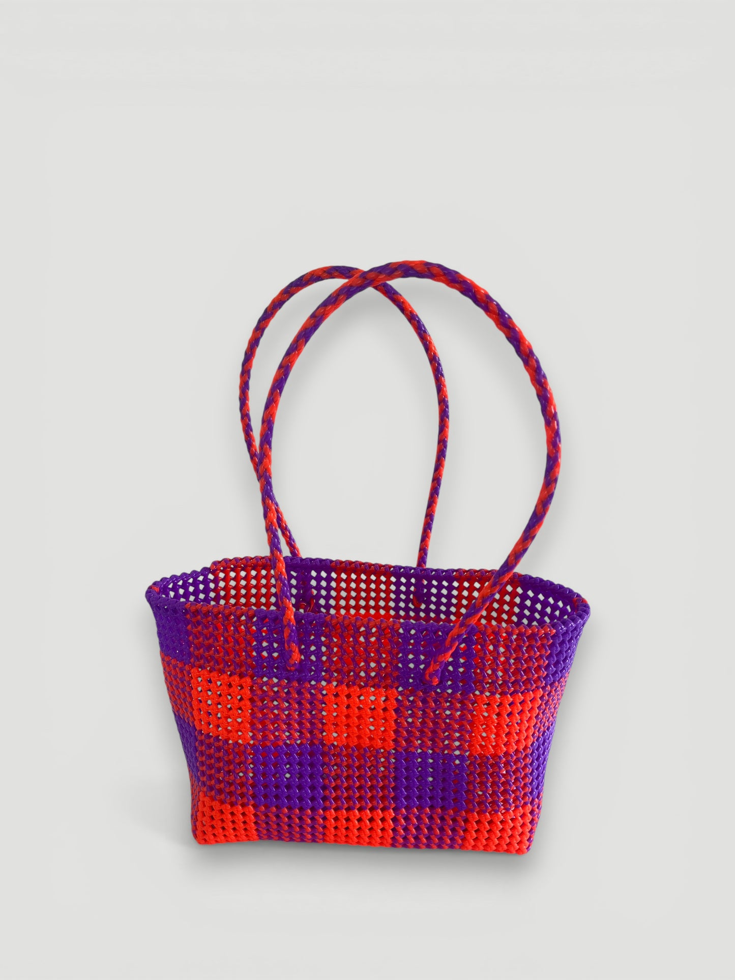 N°213L - SAC PANIER TRESSÉ MAIN - GRAND - violet & orange fluo