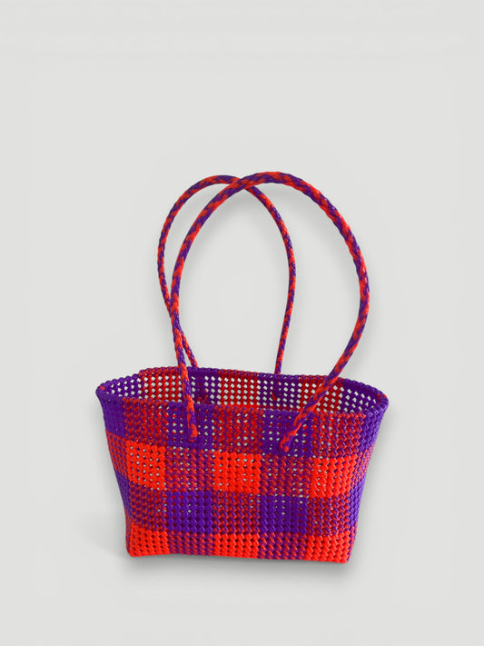 N°213L - SAC PANIER TRESSÉ MAIN - GRAND - violet & orange fluo