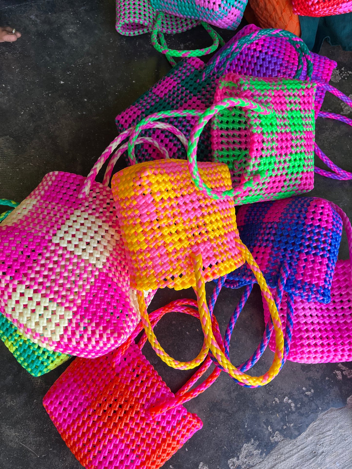 No. 24XS - Hand-braided basket bag - mini - light pink &amp; yellow