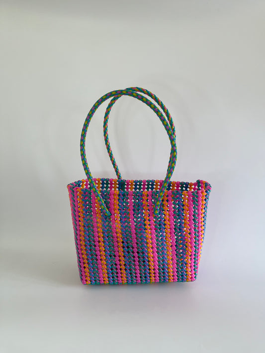 N°281M - SAC CABAS TRESSÉ MAIN - MOYEN - multicolors