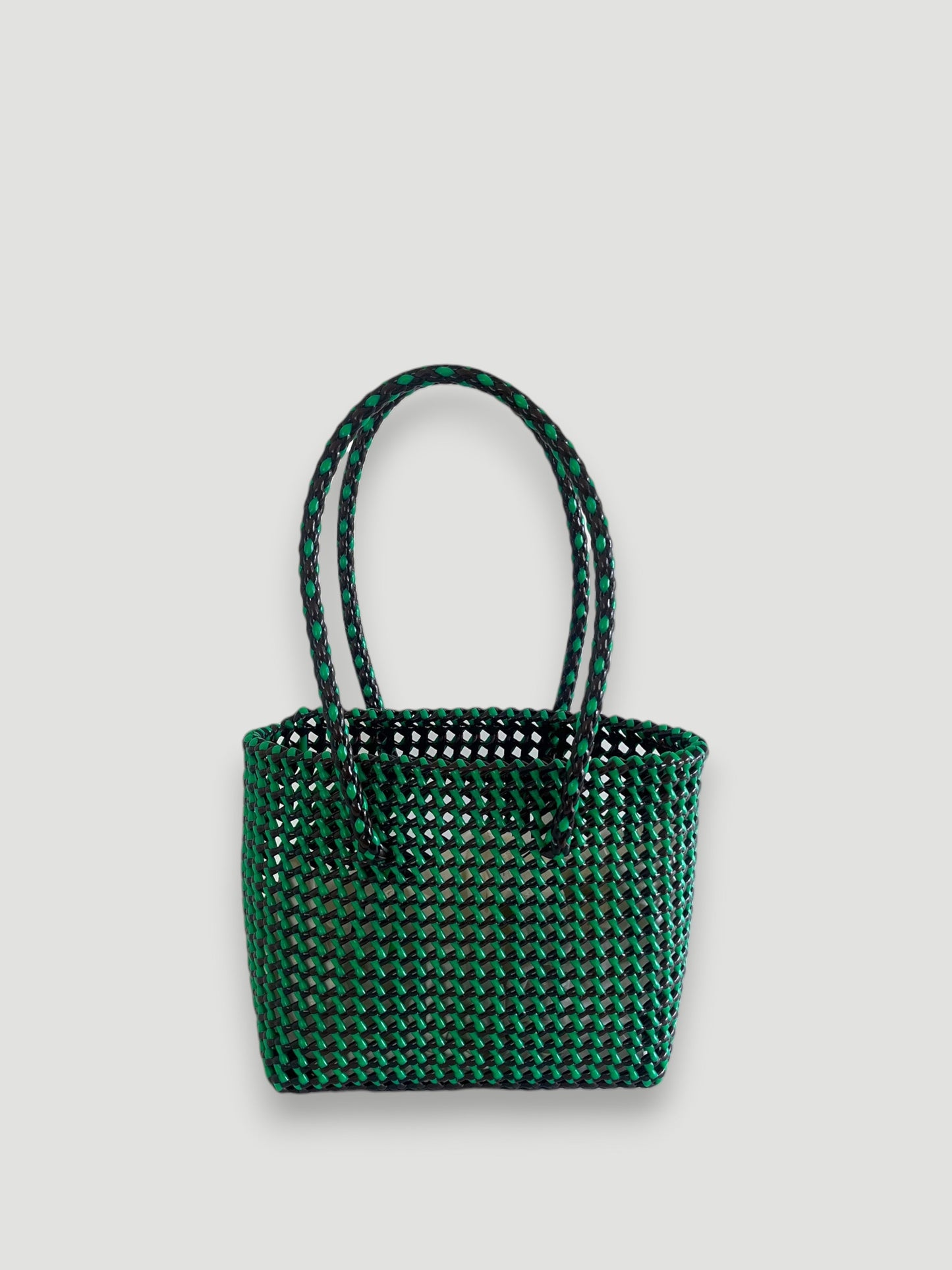 N°291S - SAC PANIER TRESSÉ MAIN - PETIT - marron & vert