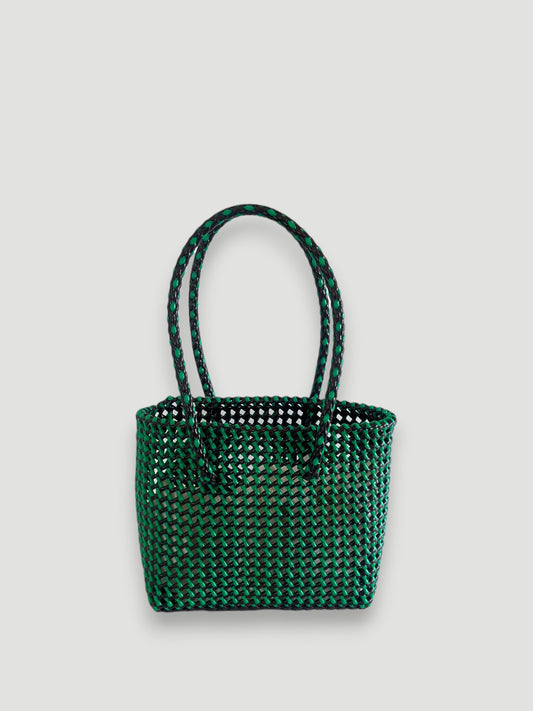 N°291S - SAC PANIER TRESSÉ MAIN - PETIT - marron & vert