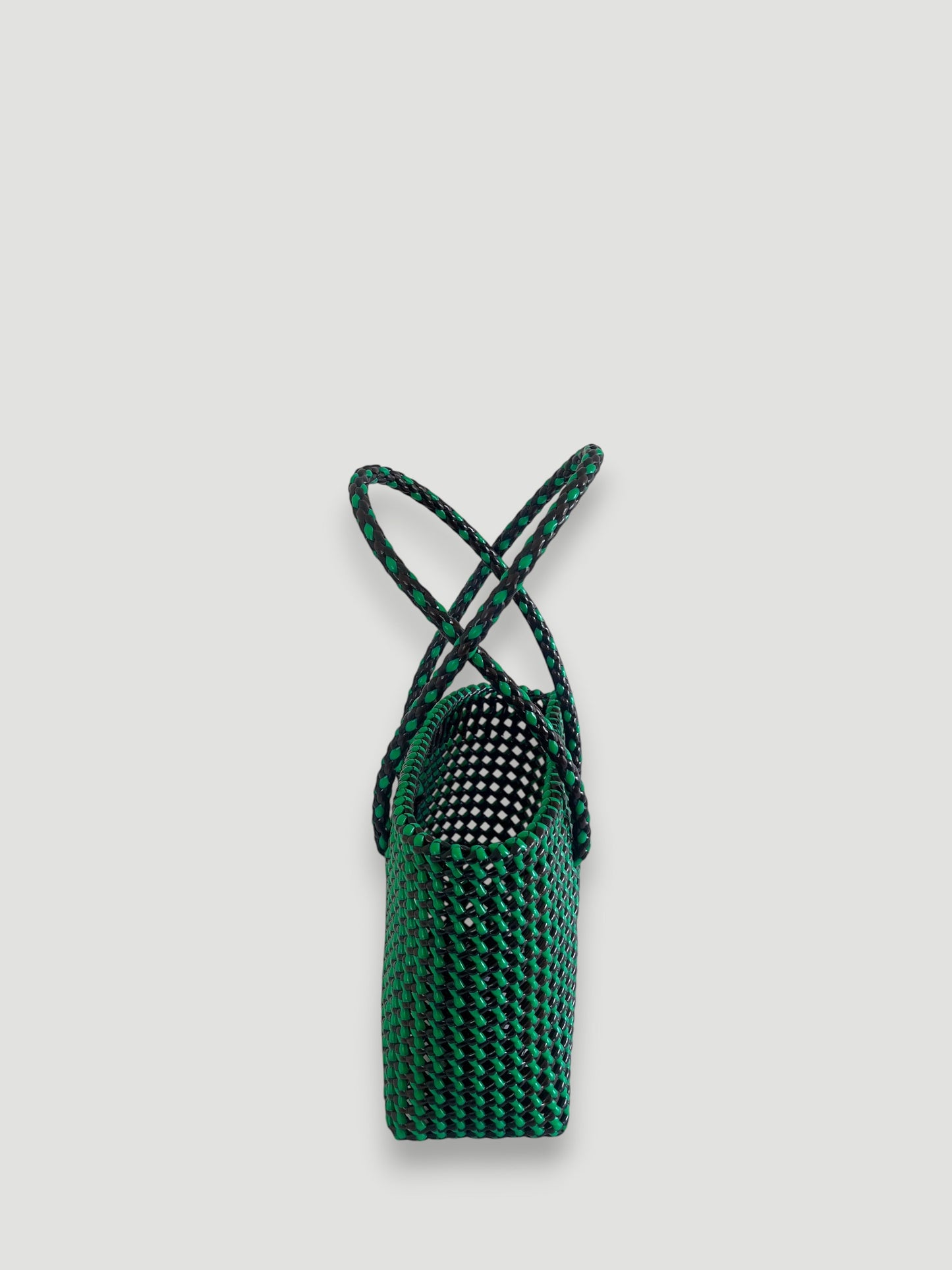 N°291S - SAC PANIER TRESSÉ MAIN - PETIT - marron & vert