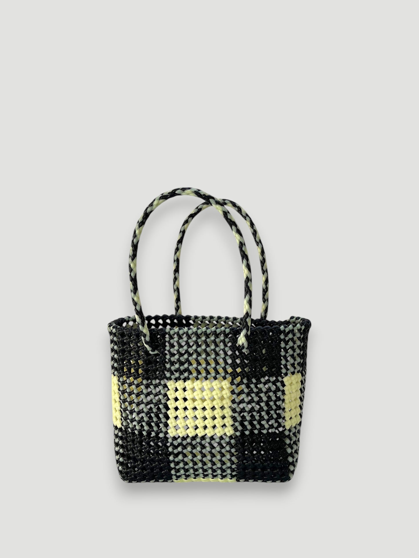 N°34S - SAC PANIER TRESSÉ MAIN - PETIT - noir & écru