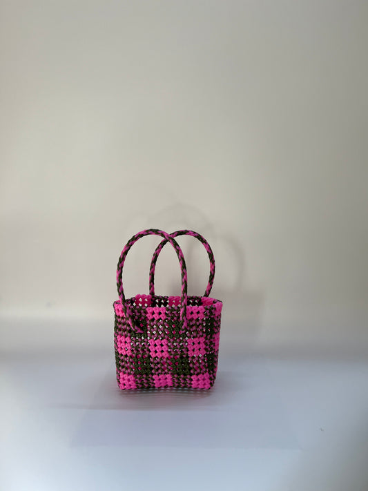N°59XS - SAC IMPARFAIT - MINI - kaki & rose fluo