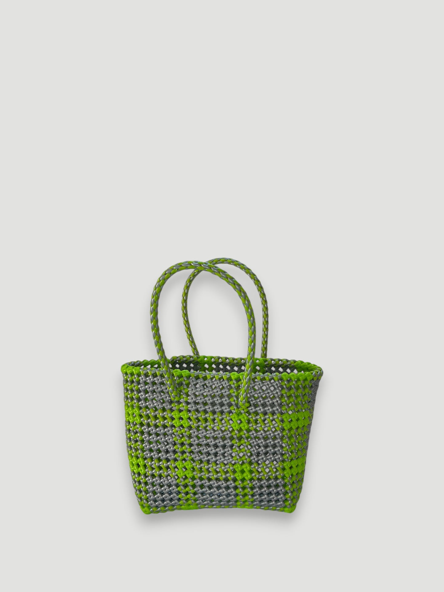 No. 198S - IMPERFECT BASKET BAG - SMALL - silver &amp; light green