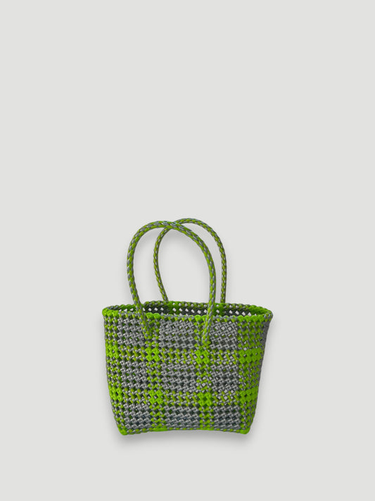 No. 198S - IMPERFECT BASKET BAG - SMALL - silver &amp; light green