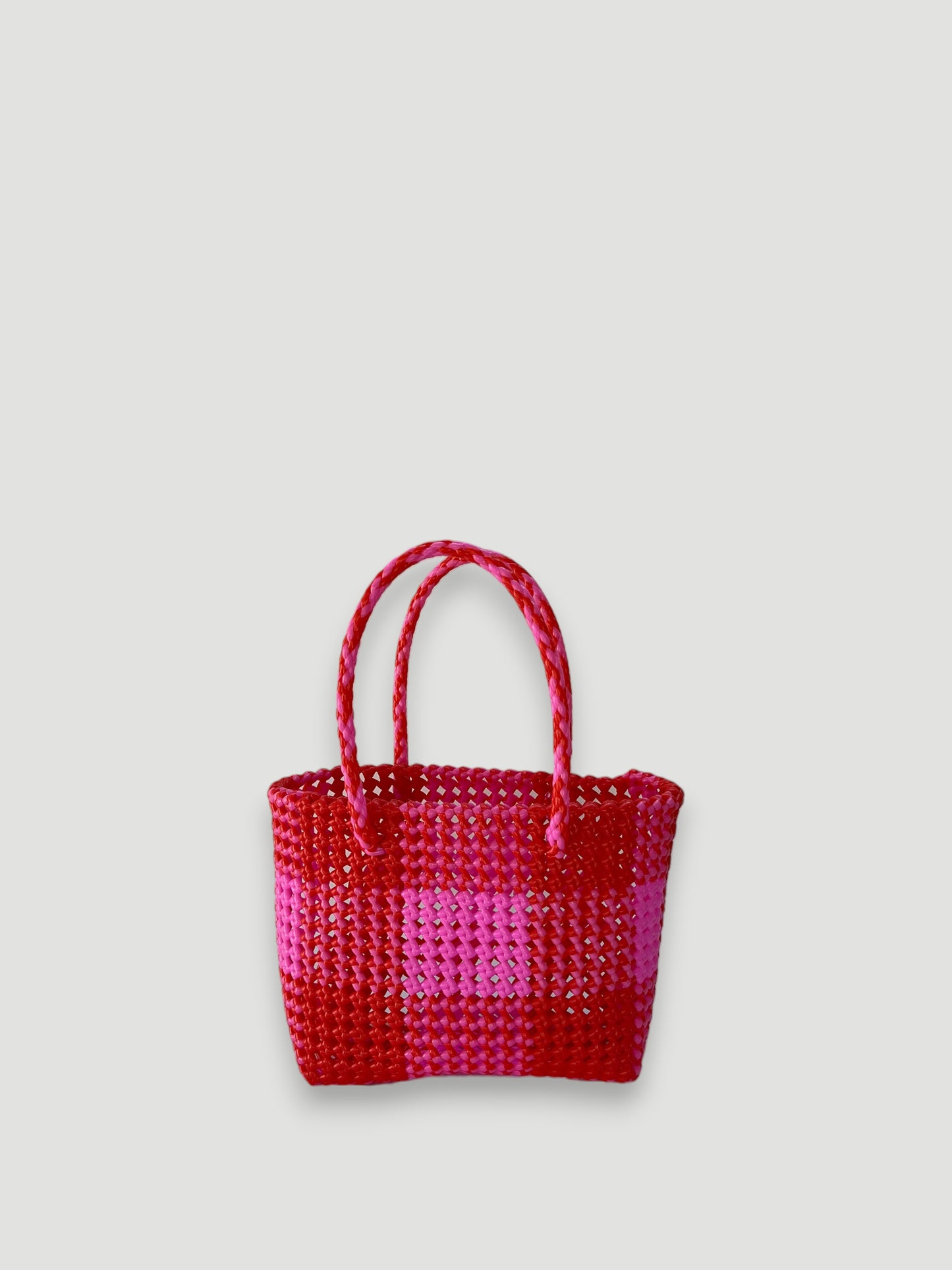 N°12S - SAC PANIER TRESSÉ MAIN - PETIT - rose clair & rouge