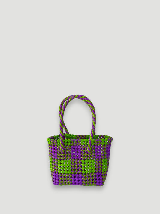 N°6XS - SAC PANIER TRESSÉ MAIN - MINI - vert clair & violet
