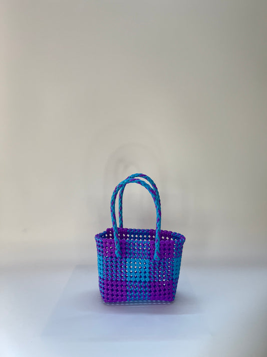 N°4XS - SAC CABAS TRESSÉ MAIN - MINI - violet & bleu clair