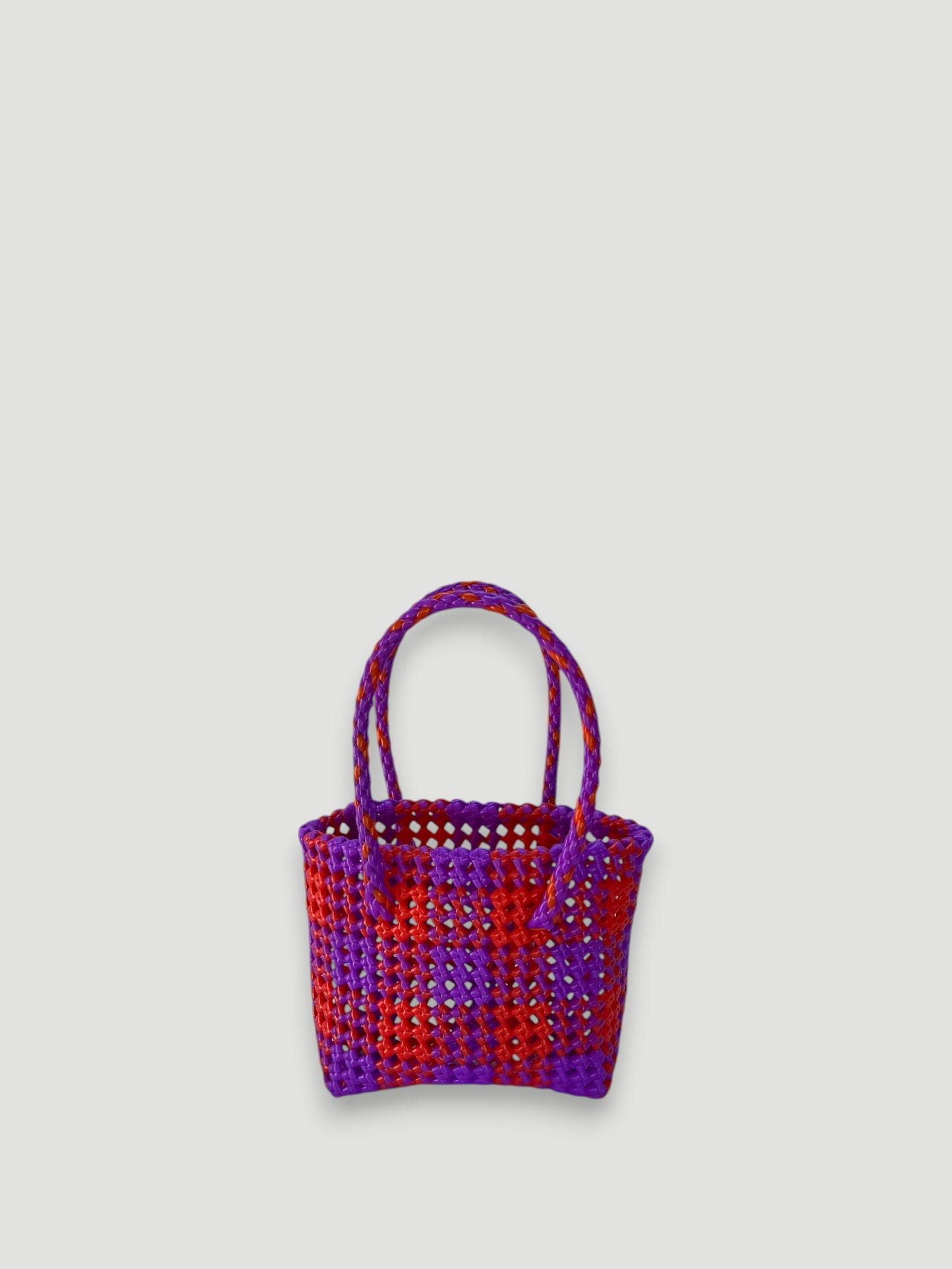 No. 8XS bis - Hand-braided basket bag - mini - light red &amp; purple