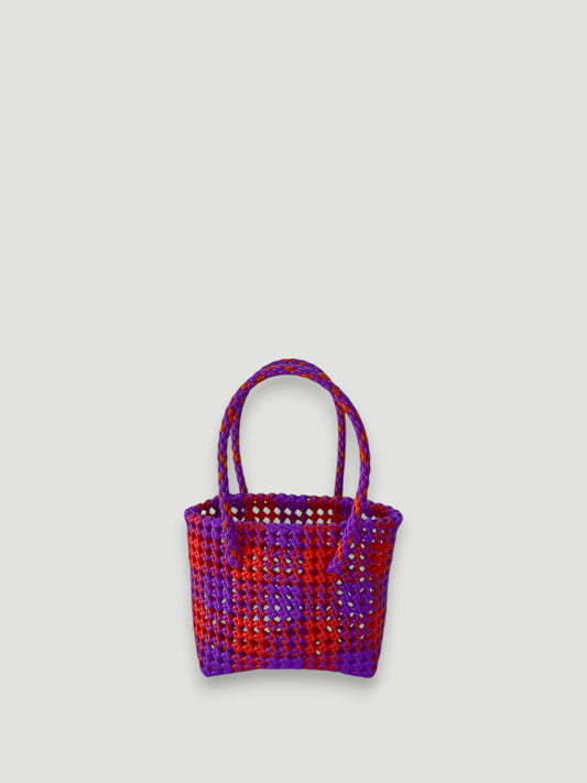No. 8XS bis - Hand-braided basket bag - mini - light red &amp; purple