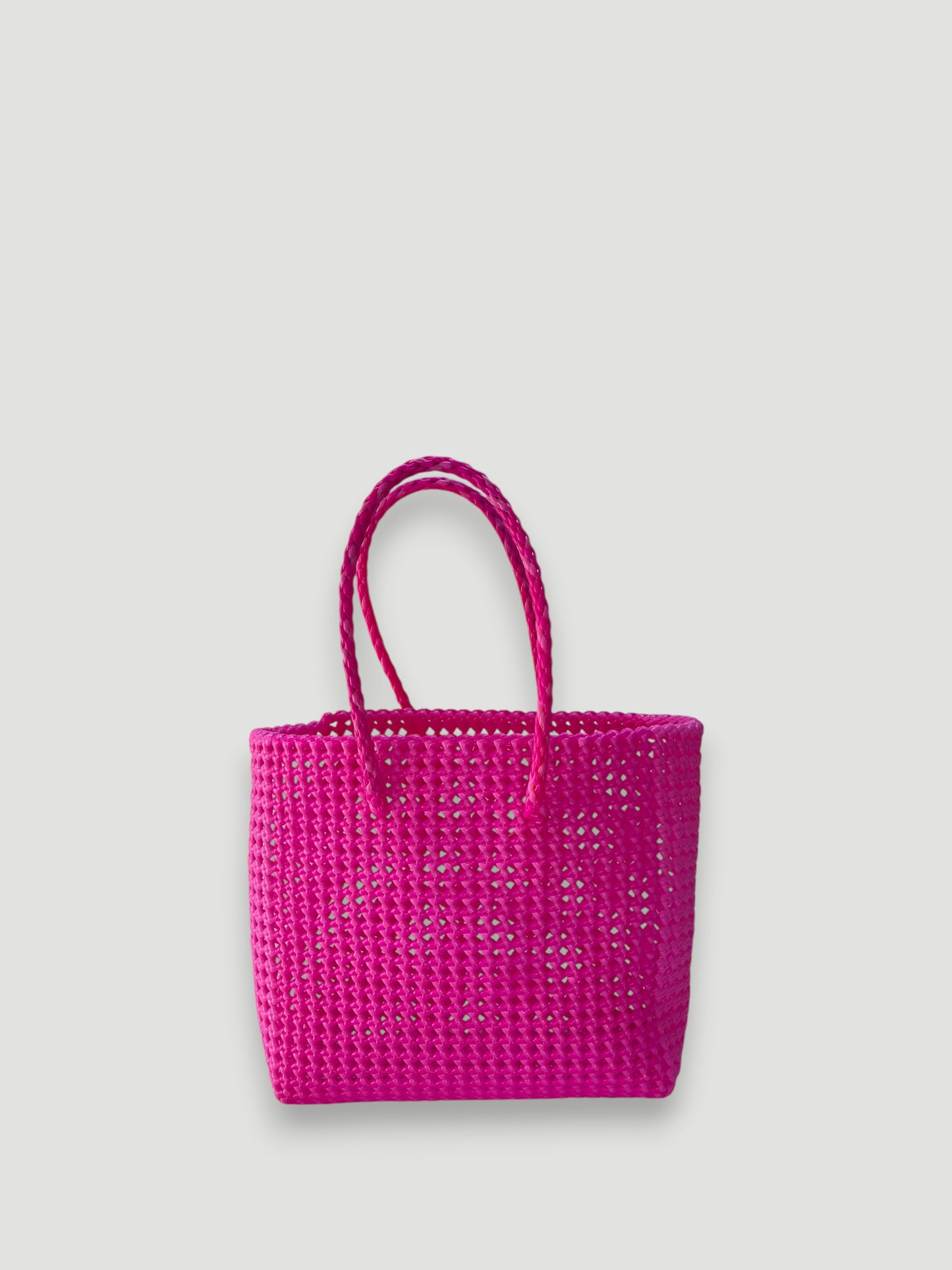 No. 38M - Hand-braided basket bag - medium - neon pink &amp; light pink
