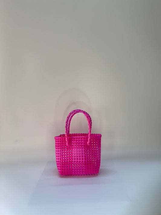 N°26XS bis - SAC CABAS TRESSÉ MAIN - MINI - rose clair & rose fluo