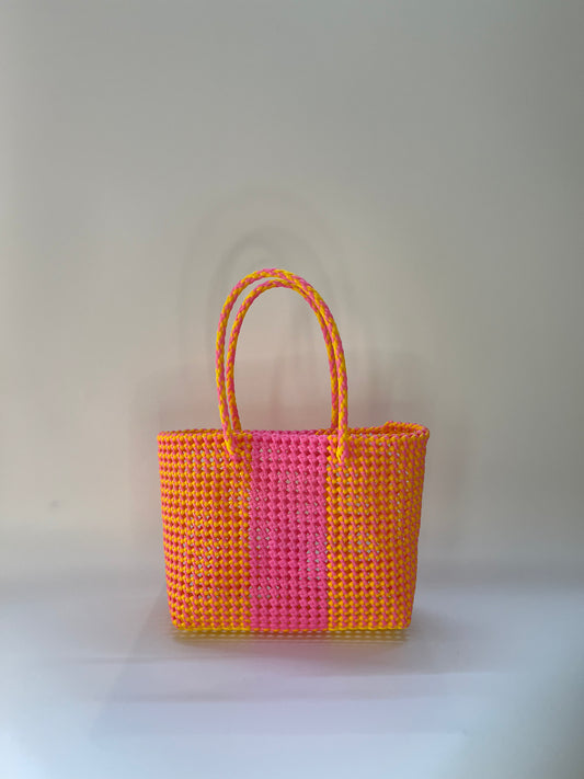 N°24M bis - SAC CABAS TRESSÉ MAIN - MOYEN - jaune & rose clair