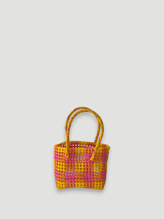 No. 24XS - Hand-braided basket bag - mini - light pink &amp; yellow