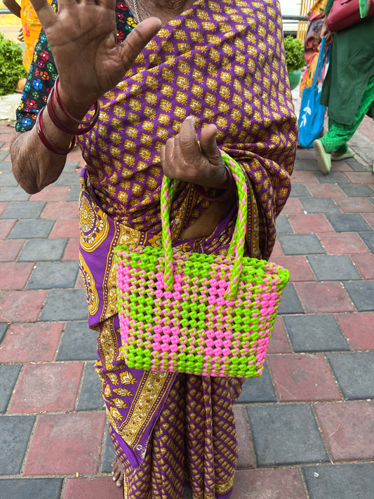 N°21XS - SAC COLORÉ - MINI - rose clair & vert clair
