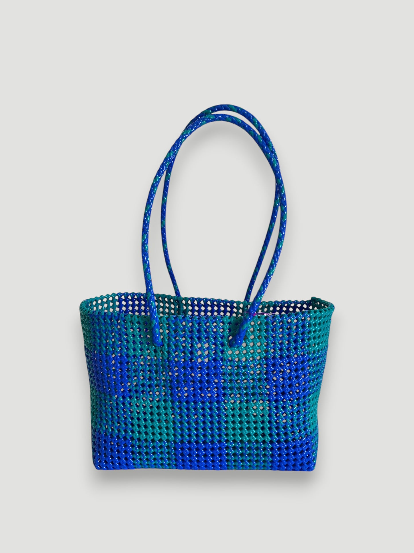 No. 338L - Hand-woven basket bag - Large - Dark blue &amp; turquoise