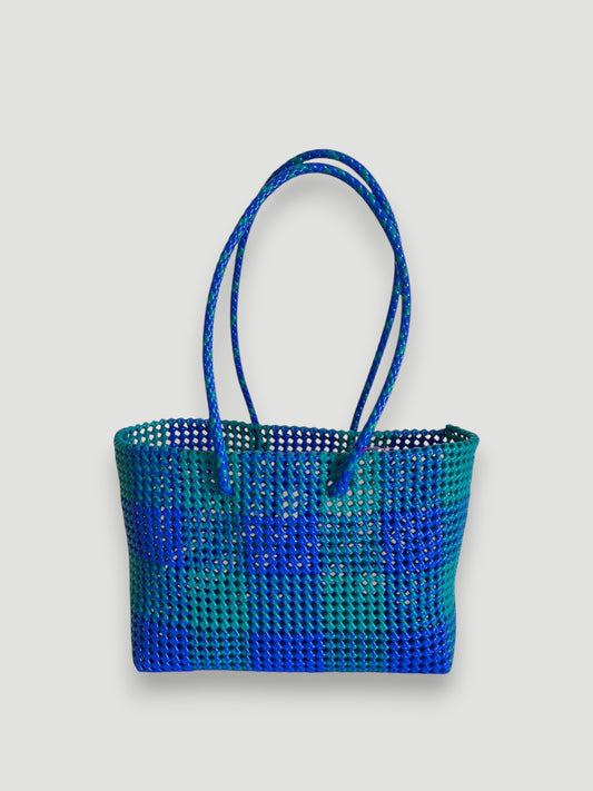 No. 338L - Hand-woven basket bag - Large - Dark blue &amp; turquoise