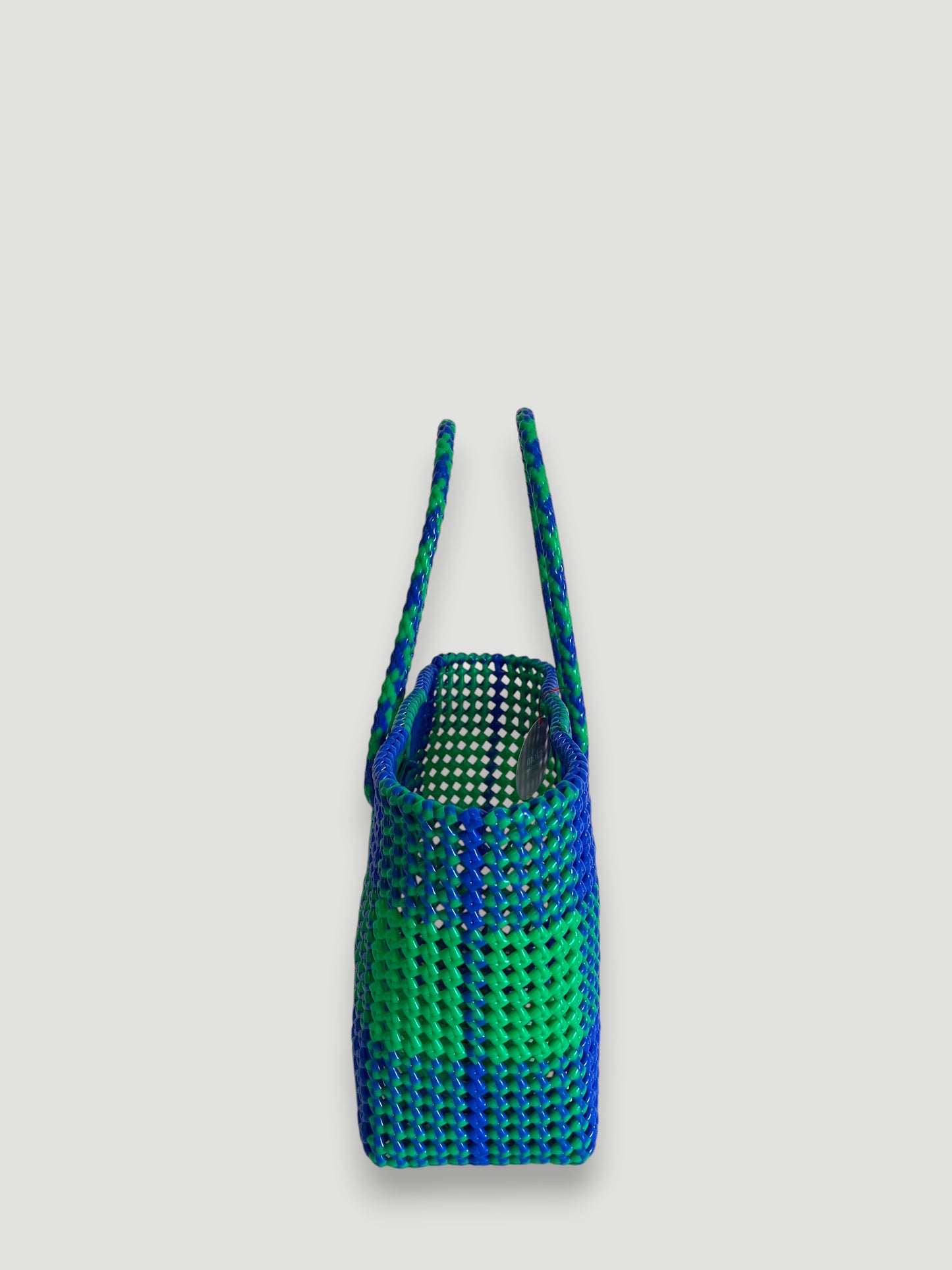No. 333M - Hand-braided basket bag - medium - green &amp; dark blue