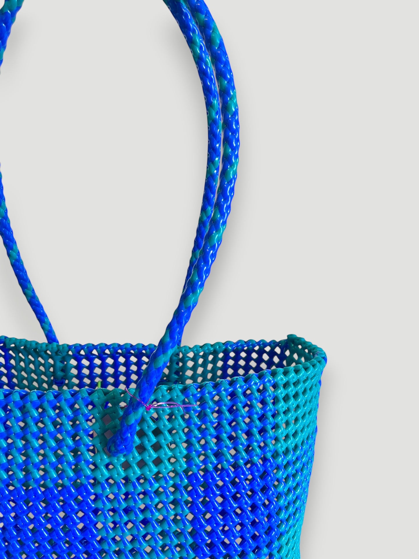 No. 338L - Hand-woven basket bag - Large - Dark blue &amp; turquoise