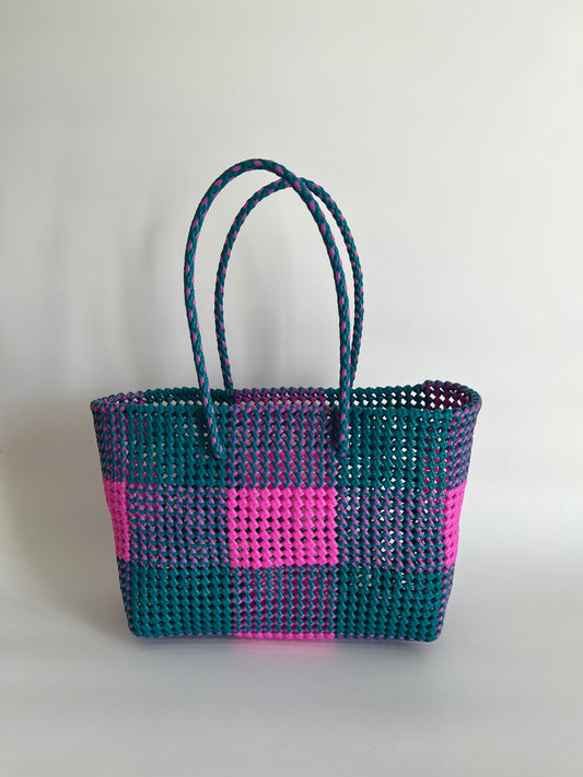 N°17L bis - SAC COLORÉ - GRAND - rose clair & turquoise