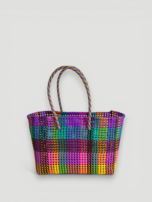 N°340L - SAC PANIER TRESSÉ MAIN - GRAND - multicolors