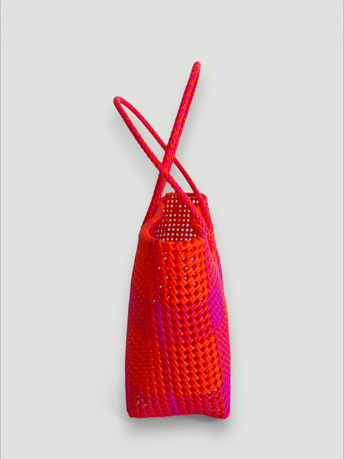 N°113L - SAC PANIER TRESSÉ MAIN - GRAND - rose fluo & orange