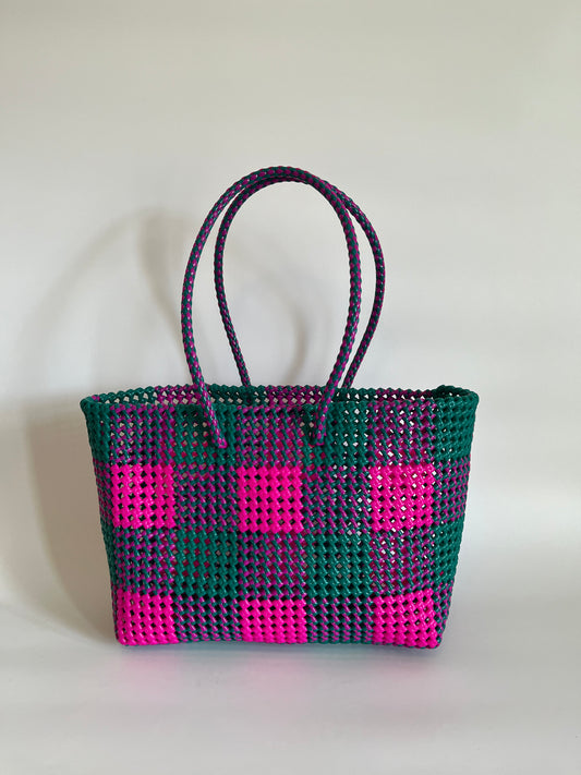 N°115L - SAC COLORÉ - GRAND - rose fluo & vert foncé