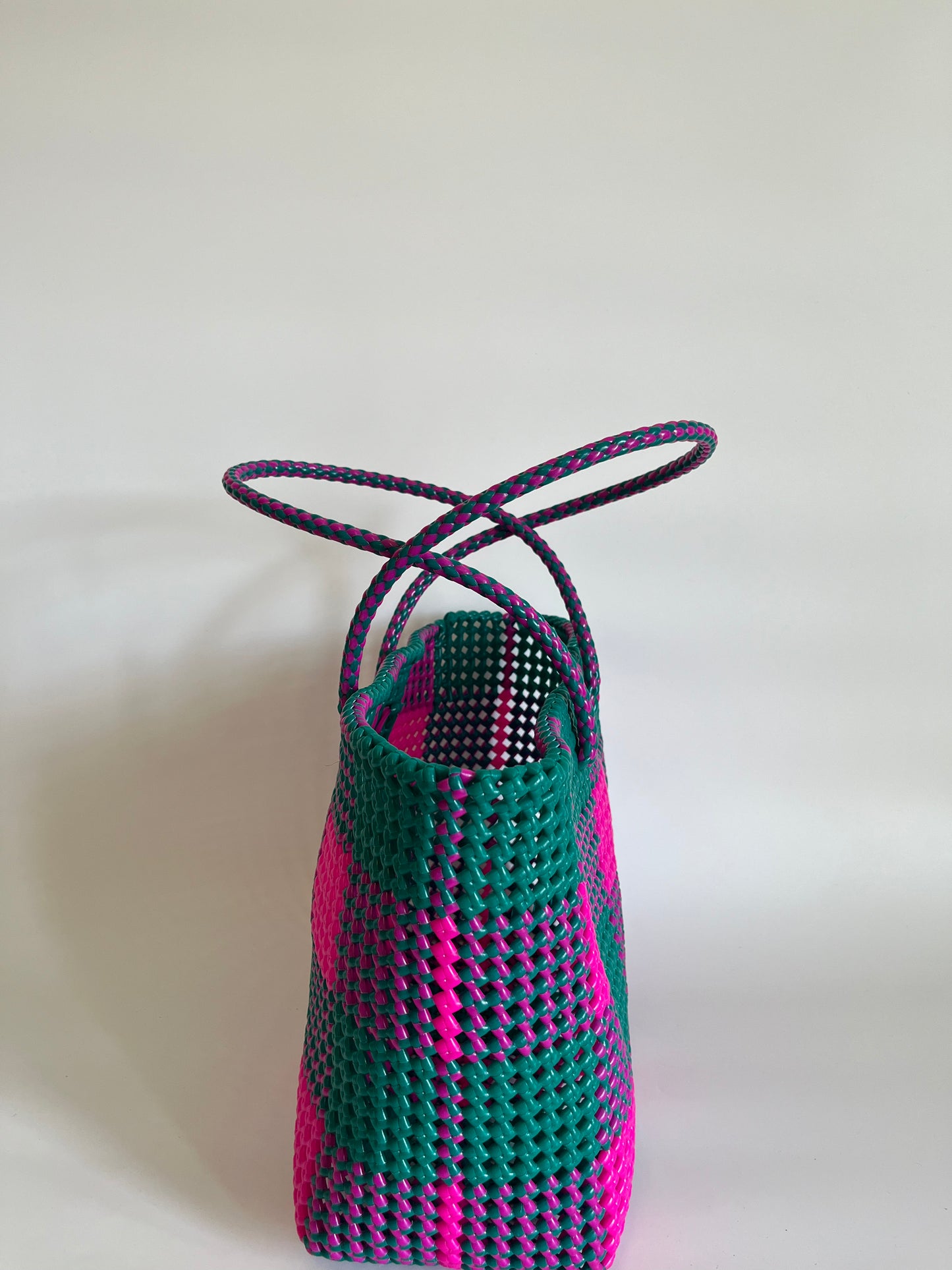 N°115L - SAC COLORÉ - GRAND - rose fluo & vert foncé