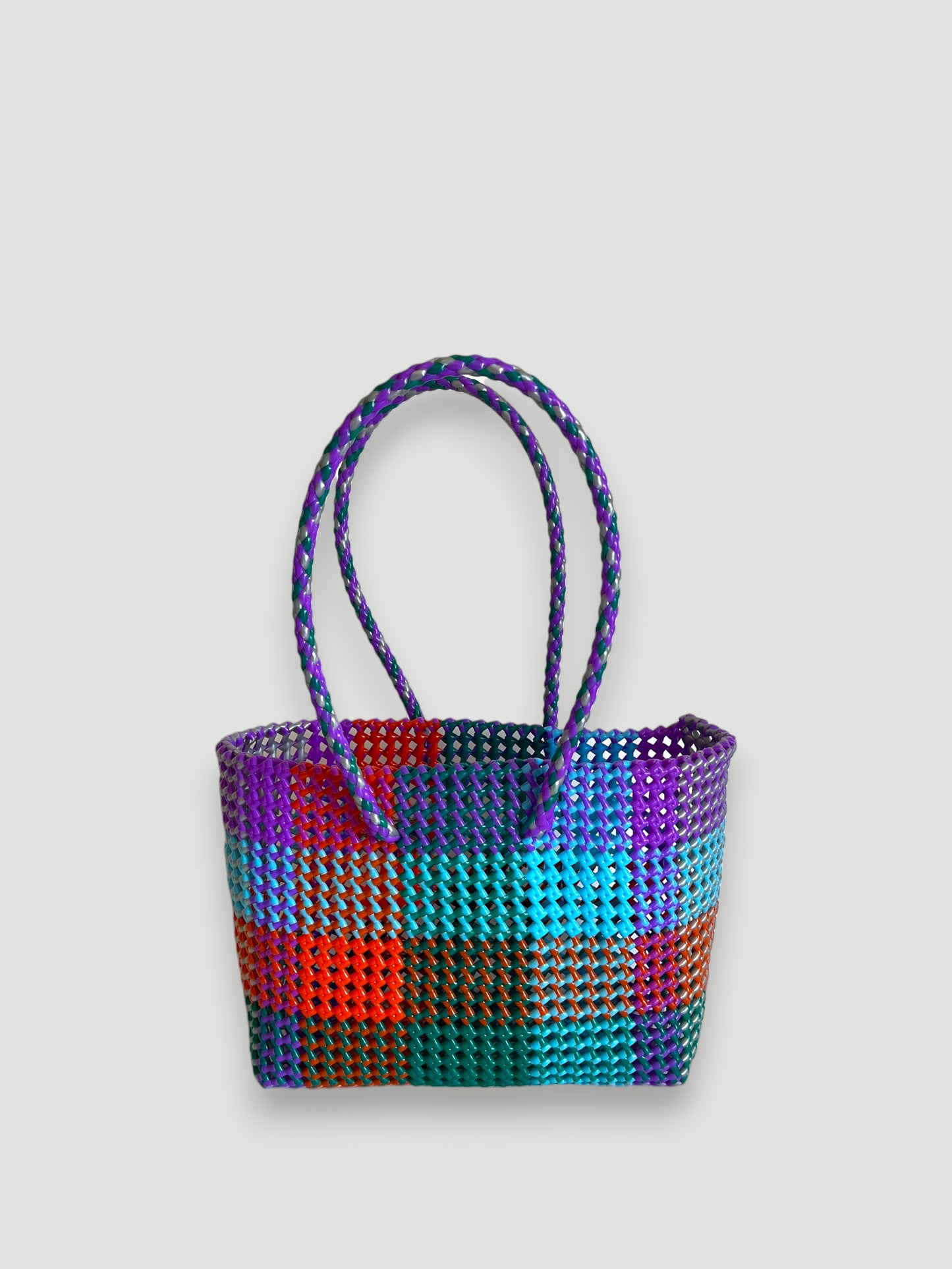 N°354M - SAC PANIER TRESSÉ MAIN - MOYEN - multicolors