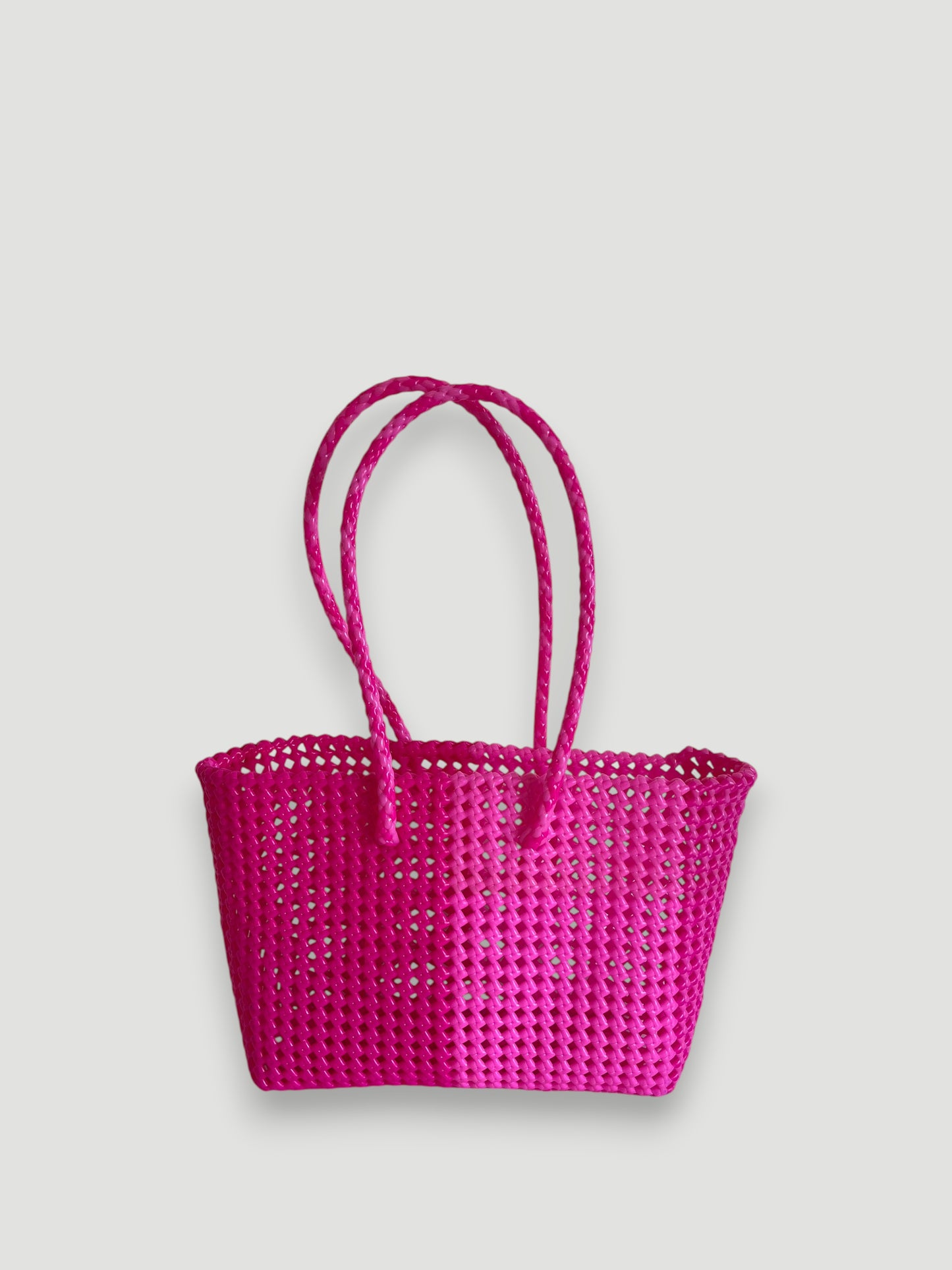 No. 26M bis - HAND-BRAIDSTRED BASKET BAG - MEDIUM - neon pink &amp; light pink