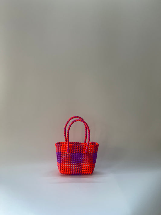N°213XS - SAC CABAS TRESSÉ MAIN - MINI - violet & orange fluo