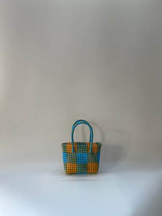N°228XS - SAC CABAS TRESSÉ MAIN - MINI - bleu clair & doré