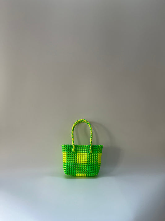 N°29XS - SAC CABAS TRESSÉ MAIN - MINI - vert fluo & jaune fluo