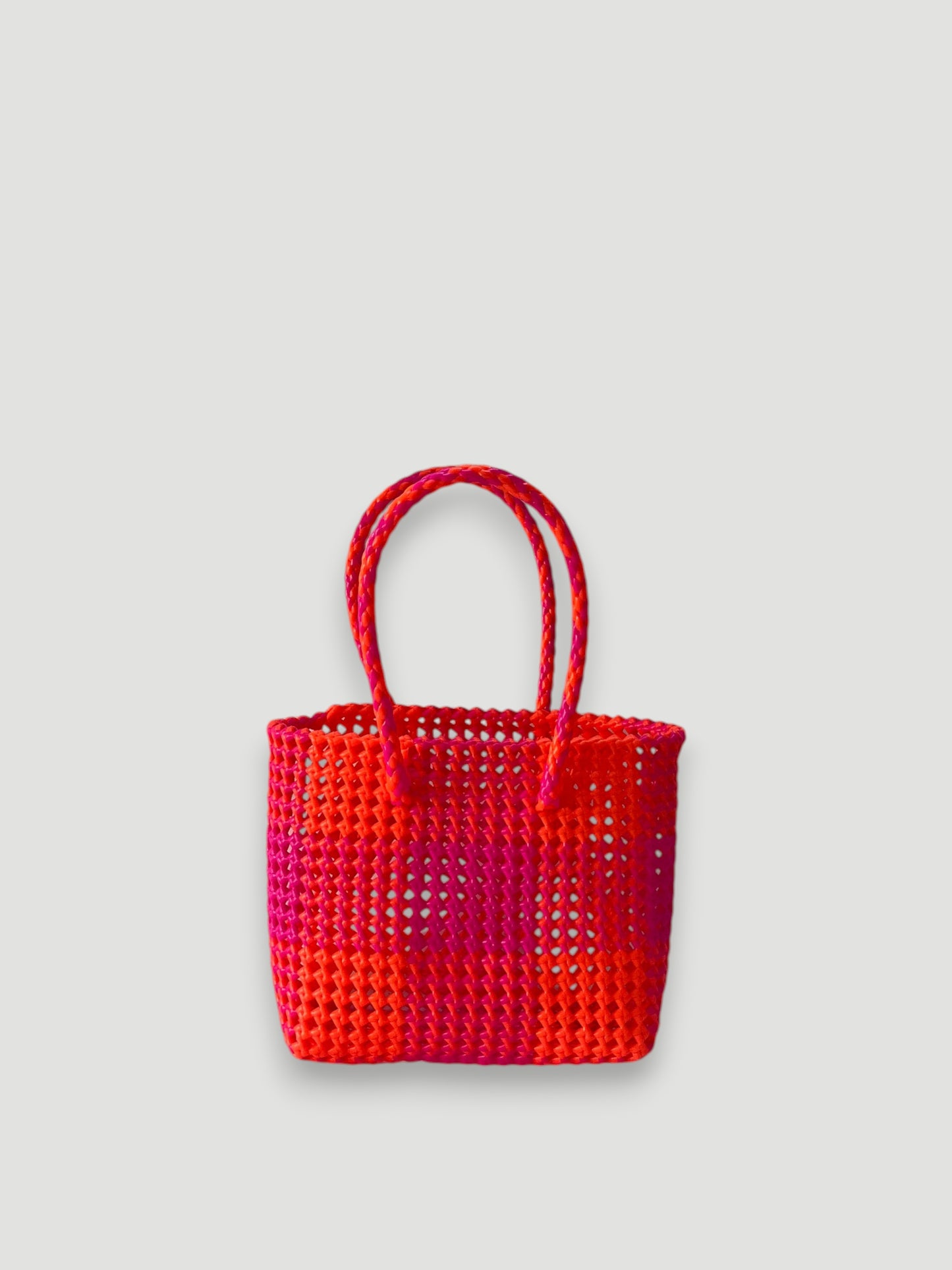 N°222S - SAC PANIER TRESSÉ MAIN - PETIT - orange fluo & rose fluo