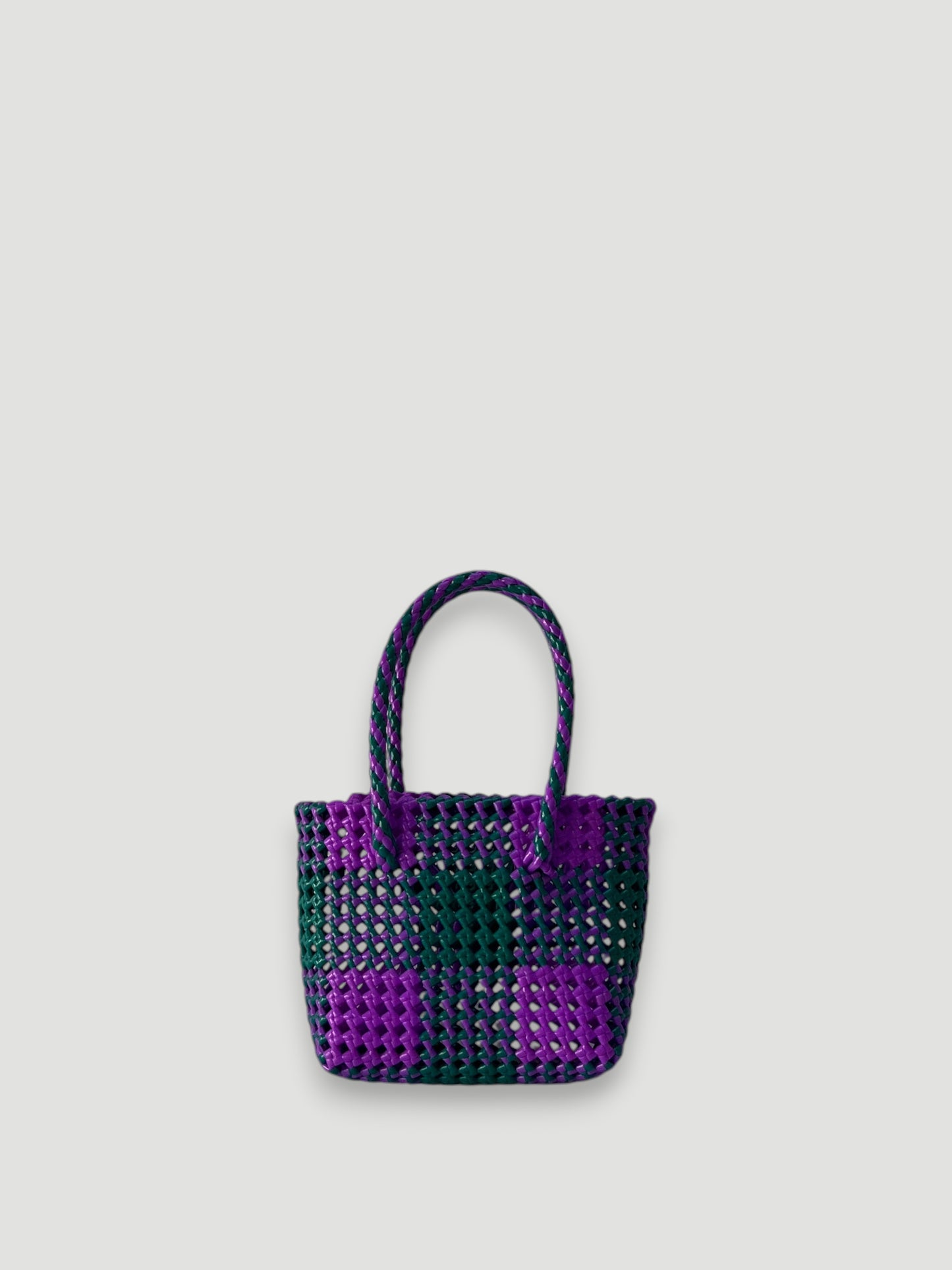 N°91XS - SAC PANIER TRESSÉ MAIN - MINI - violet & vert foncé