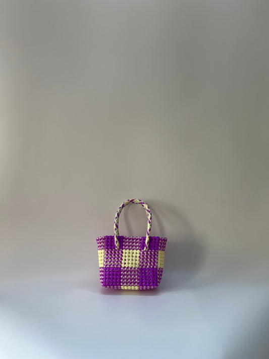 N°68XS - SAC CABAS TRESSÉ MAIN - MINI - violet & écru
