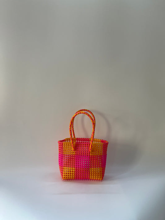 N°119S - SAC COLORÉ - PETIT - doré & rose fluo