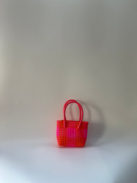 N°113XS bis - SAC CABAS TRESSÉ MAIN - MINI - rose fluo & orange