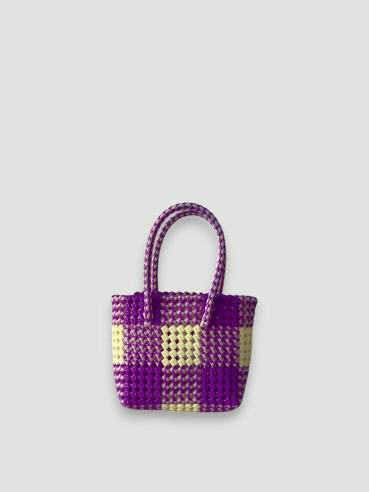 N°68XS - SAC PANIER TRESSÉ MAIN - MINI - violet & écru
