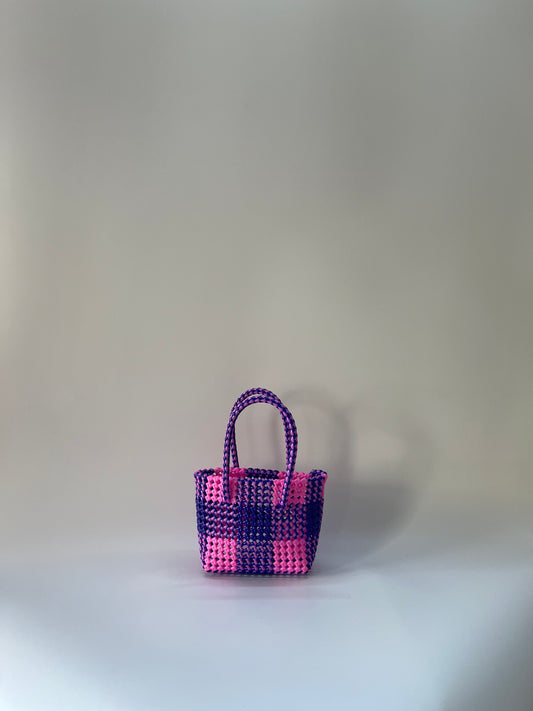 N°14XS - SAC CABAS TRESSÉ MAIN - MINI - rose clair & violet foncé
