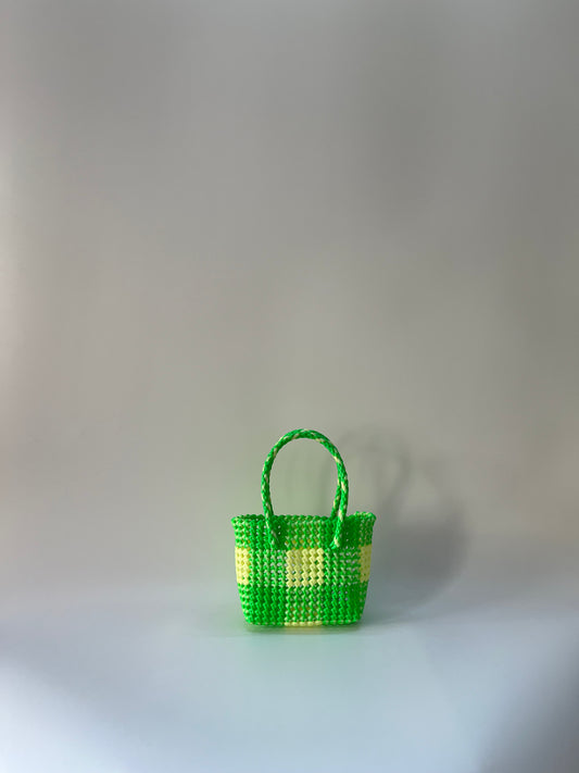 N°217XS - SAC CABAS TRESSÉ MAIN - MINI - vert clair & écru