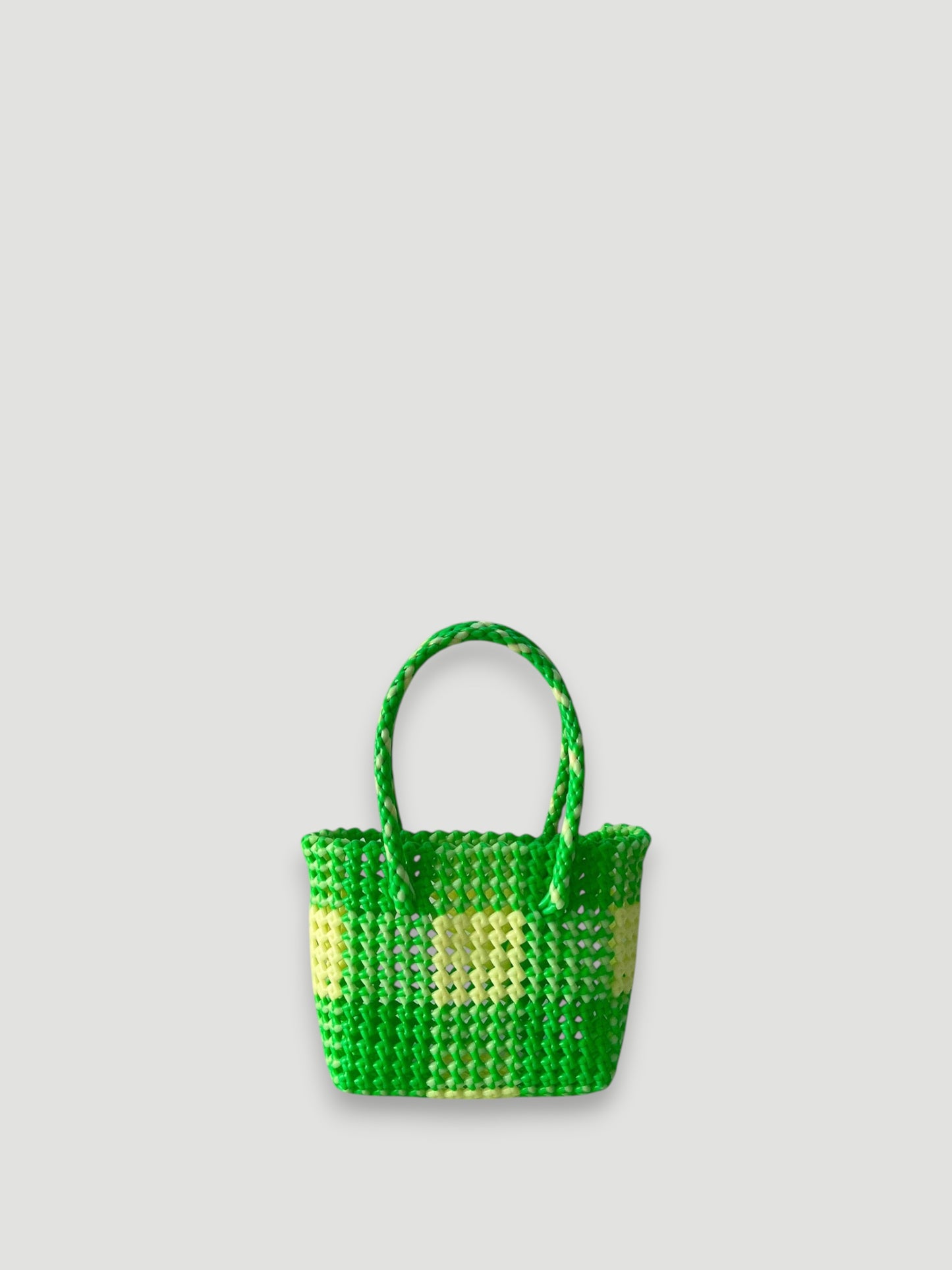 No. 217XS - Hand-braided basket bag - mini - light green &amp; ecru