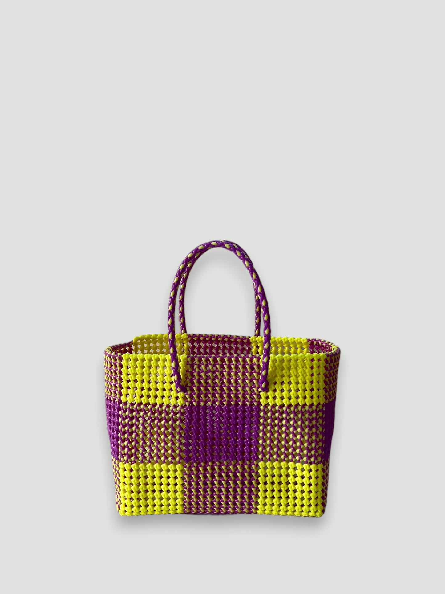 No. 7L - Hand-woven basket bag - large - neon yellow &amp; purple