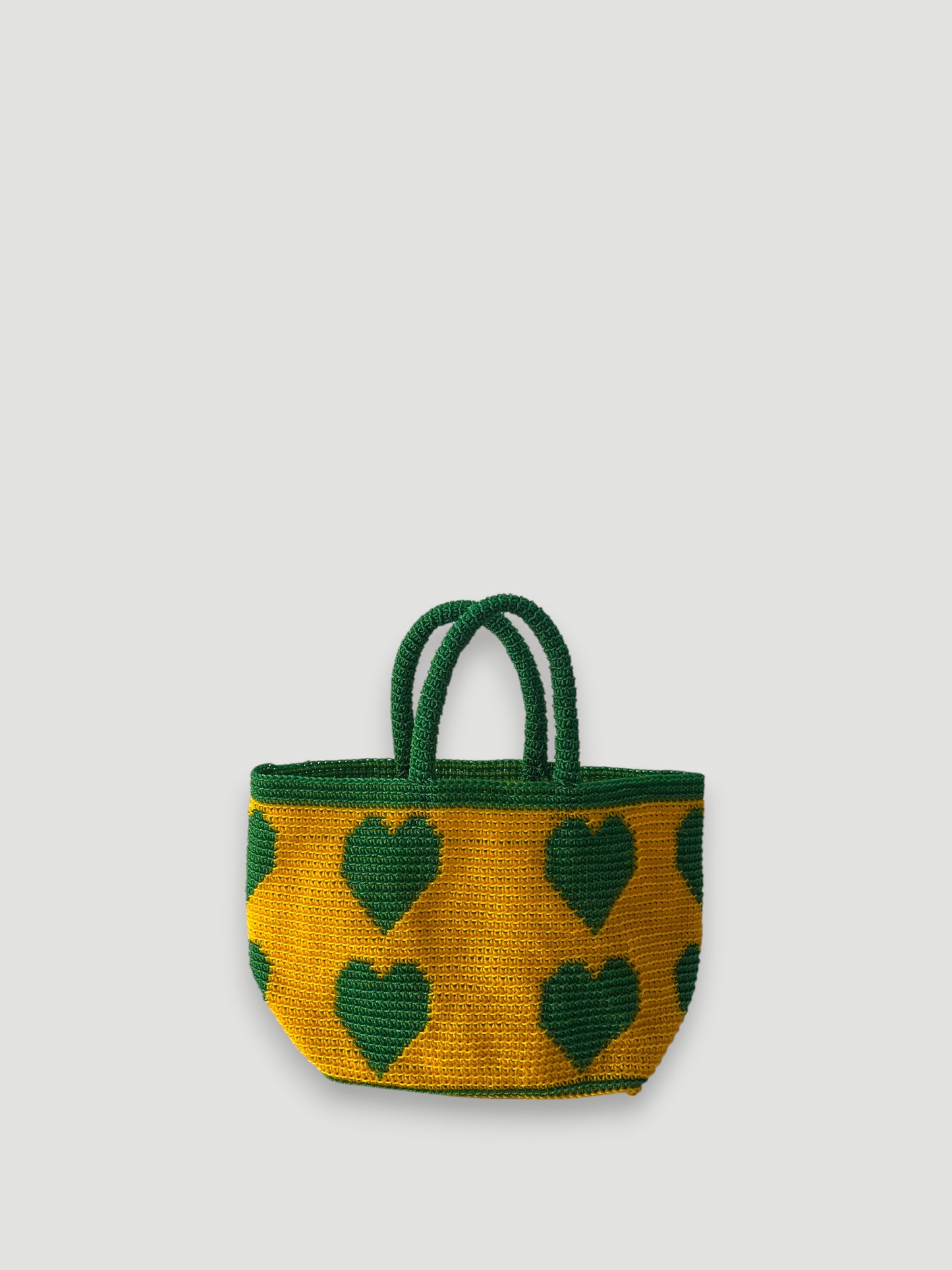 N°11SC - SAC PANIER CROCHET COEUR M - MOYEN - vert & jaune